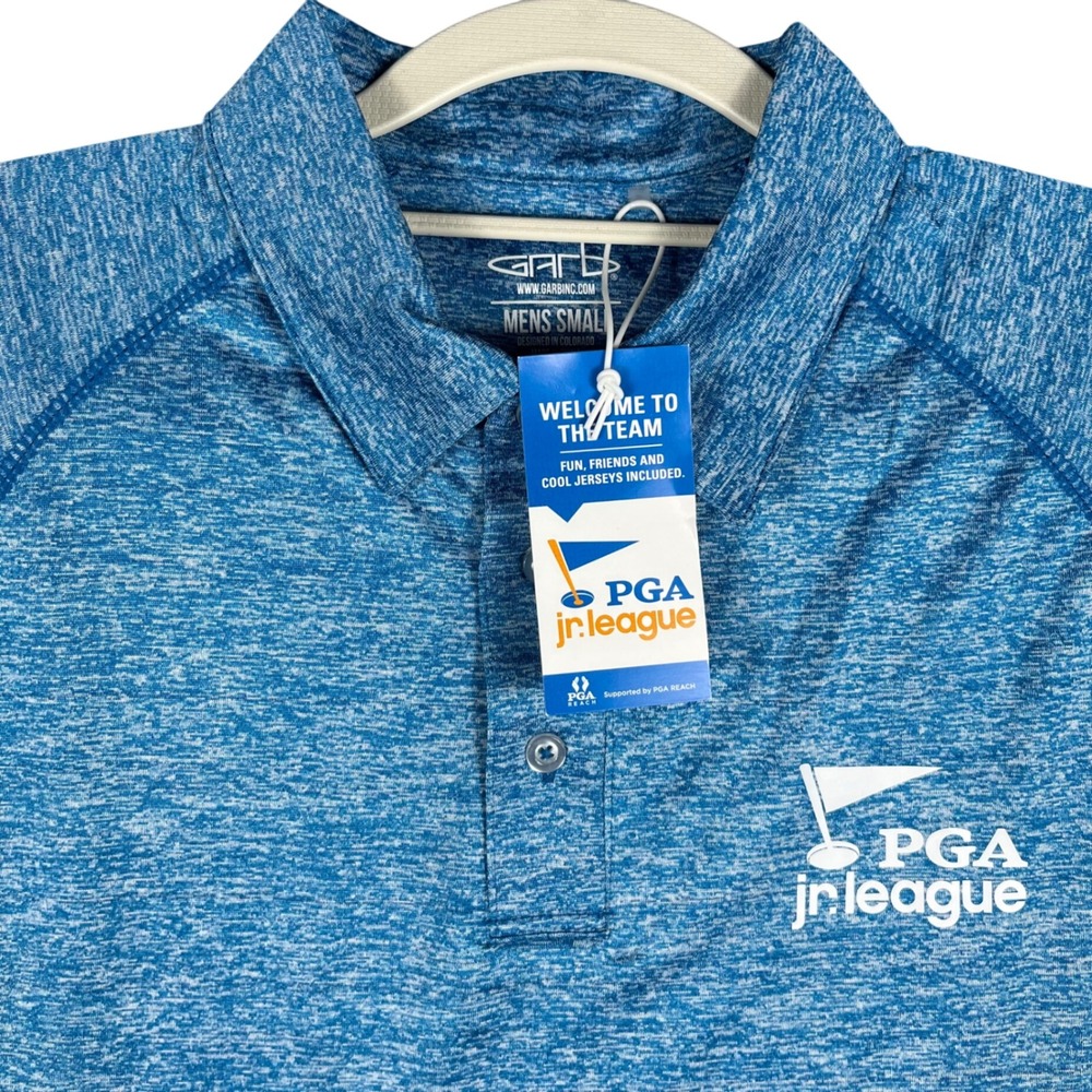 Garb PGA Jr. League Polo Shirt Mens‎ Small Blue Heathered Performance Jersey NWT